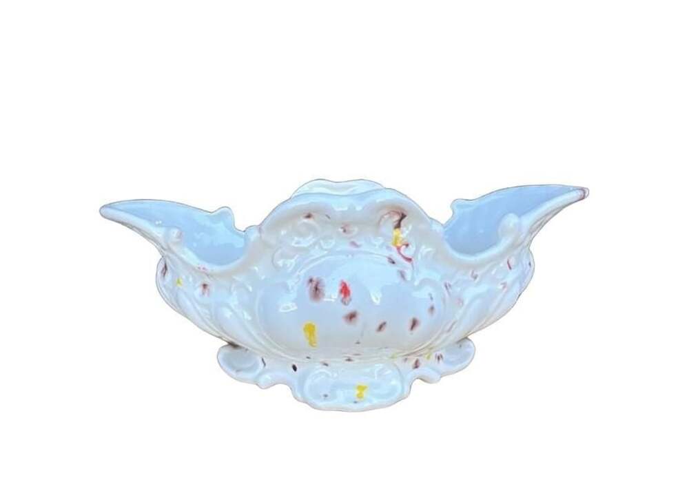 Vintage Ceramic Centerpiece Bowl Hand Painted White Splatter
